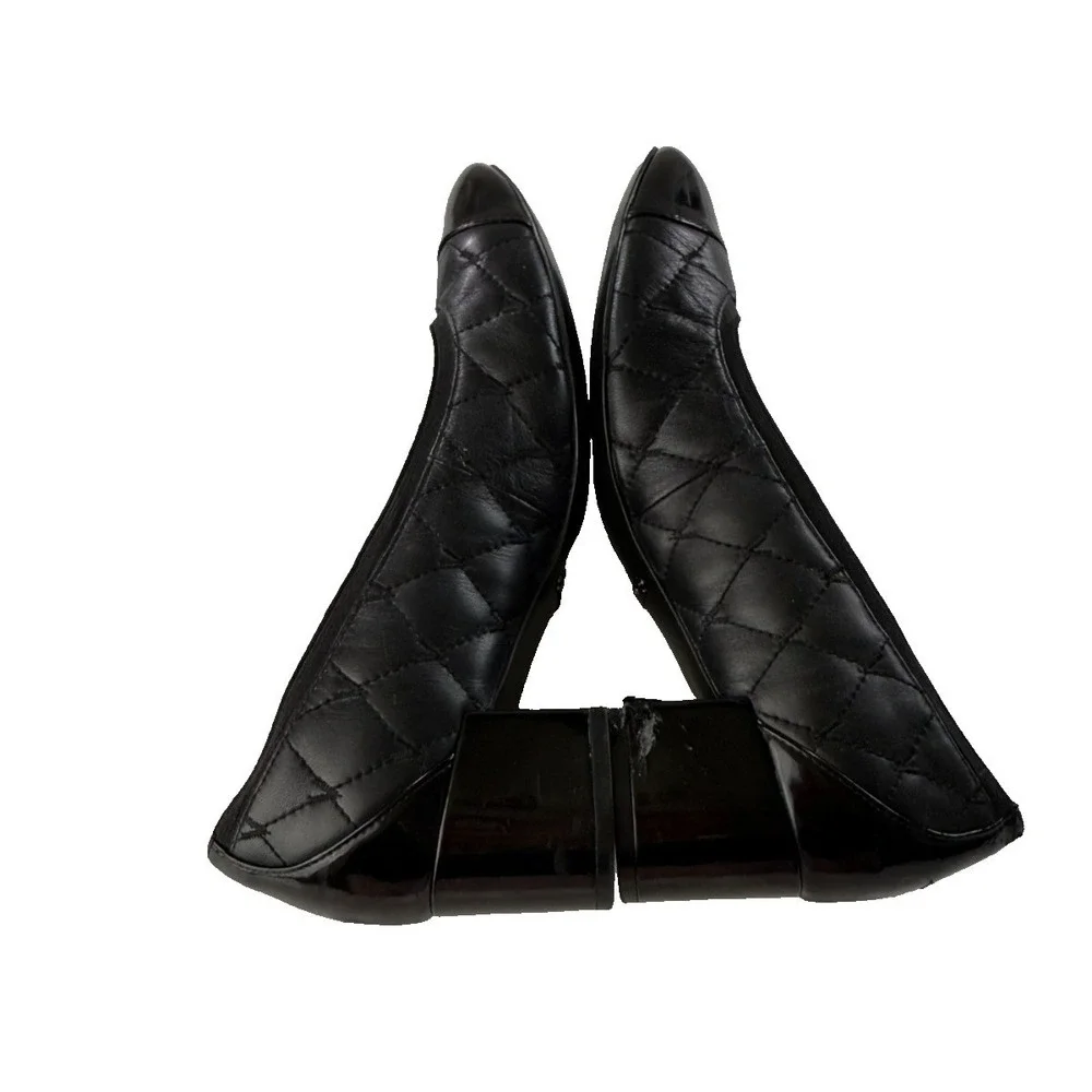 Vionic Ruby Black Quilted Leather Block Heel Cap Toe Pumps Shoes Womens 7.5